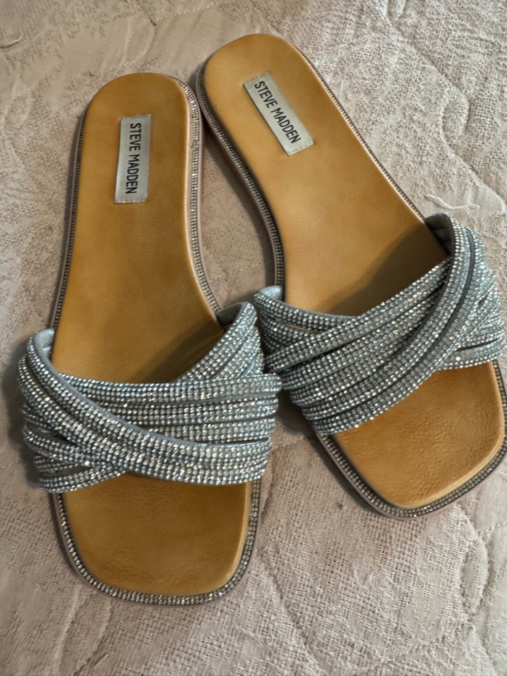 Steve Madden Silver Crystal Wrap Slide Sandals